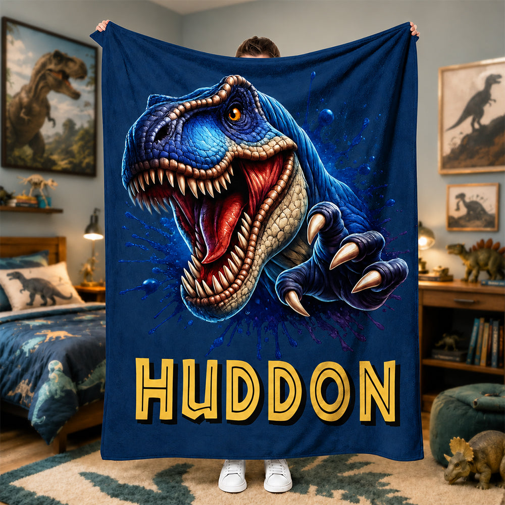 Personalized Dinosaur Blanket Custom Name Fleece  Blanket Unique Birthday Gifts For Kids Dinosaur Lover
