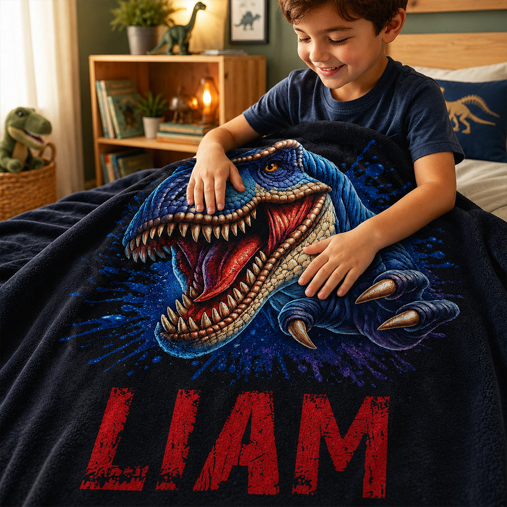 Personalized Dinosaur Blanket Custom Name Fleece  Blanket Unique Birthday Gifts For Kids Dinosaur Lover