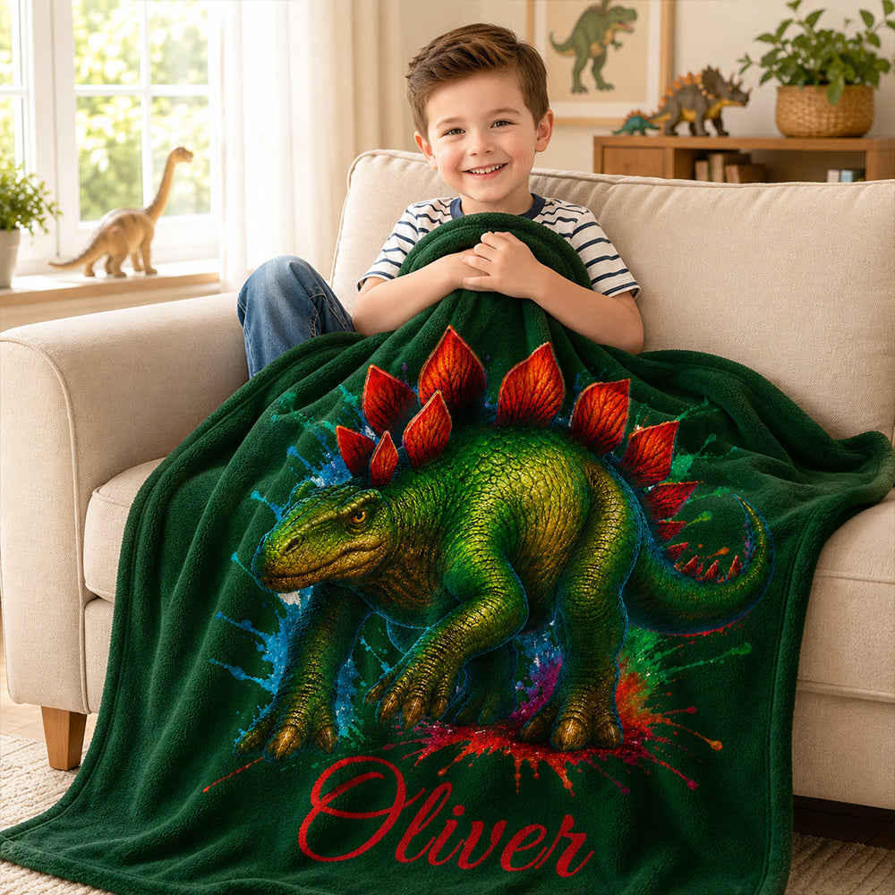 Personalized Dinosaur Blanket Custom Name Fleece  Blanket Unique Birthday Gifts For Kids Dinosaur Lover