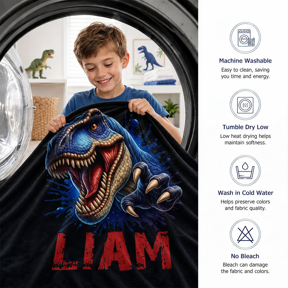 Personalized Dinosaur Blanket Custom Name Fleece  Blanket Unique Birthday Gifts For Kids Dinosaur Lover