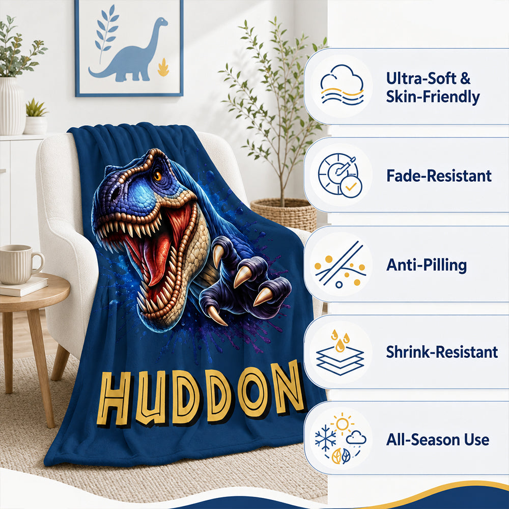 Personalized Dinosaur Blanket Custom Name Fleece  Blanket Unique Birthday Gifts For Kids Dinosaur Lover