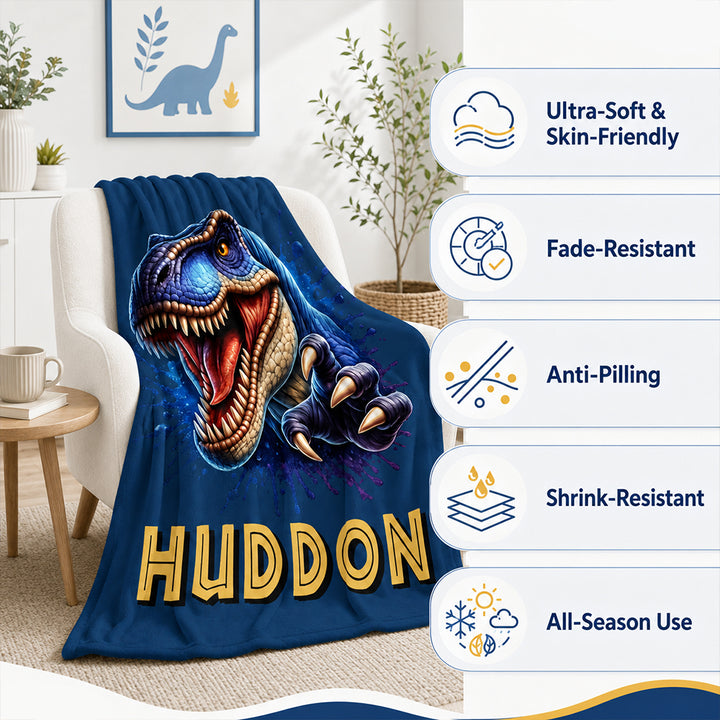 Personalized Dinosaur Blanket Custom Name Fleece  Blanket Unique Birthday Gifts For Kids Dinosaur Lover