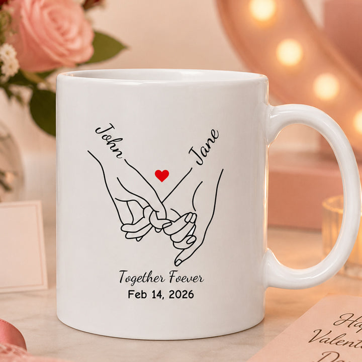 Personalize Anniversary Pinky Promise Heart Mug Pinky Hold Hands Valentine‘s Gift 11oz Ceramic