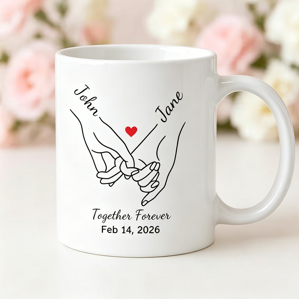 Personalize Anniversary Pinky Promise Heart Mug Pinky Hold Hands Valentine‘s Gift 11oz Ceramic