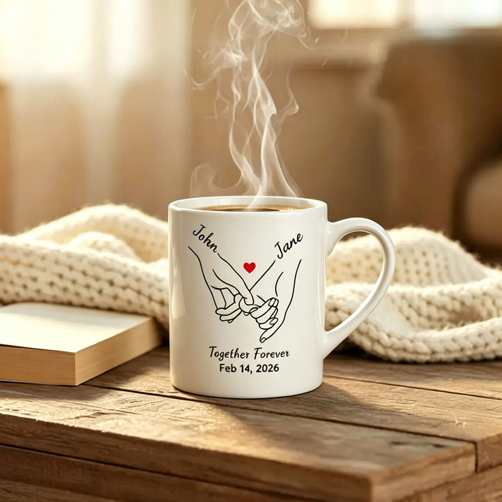Personalize Anniversary Pinky Promise Heart Mug Pinky Hold Hands Valentine‘s Gift 11oz Ceramic