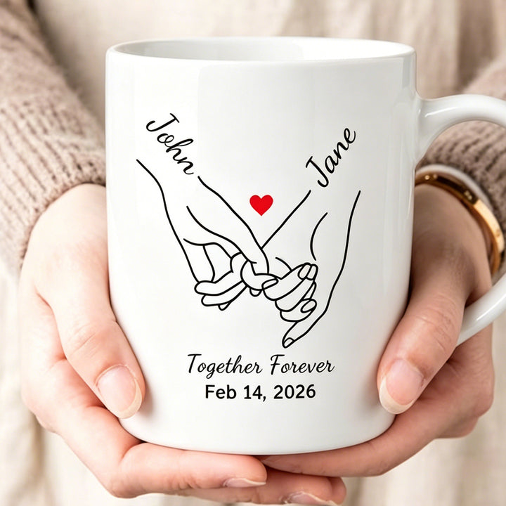 Personalize Anniversary Pinky Promise Heart Mug Pinky Hold Hands Valentine‘s Gift 11oz Ceramic