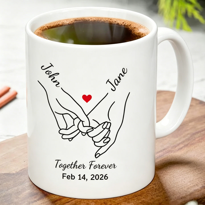 Personalize Anniversary Pinky Promise Heart Mug Pinky Hold Hands Valentine‘s Gift 11oz Ceramic