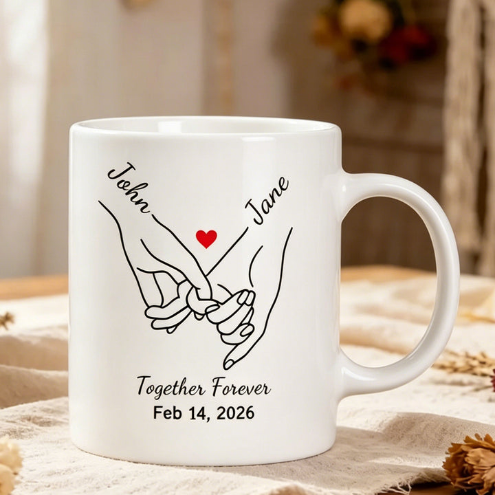 Personalize Anniversary Pinky Promise Heart Mug Pinky Hold Hands Valentine‘s Gift 11oz Ceramic