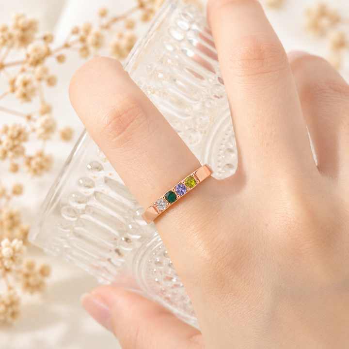 Personalized 1-10 Birthstones Ring Minimalist Jewelry Mother&