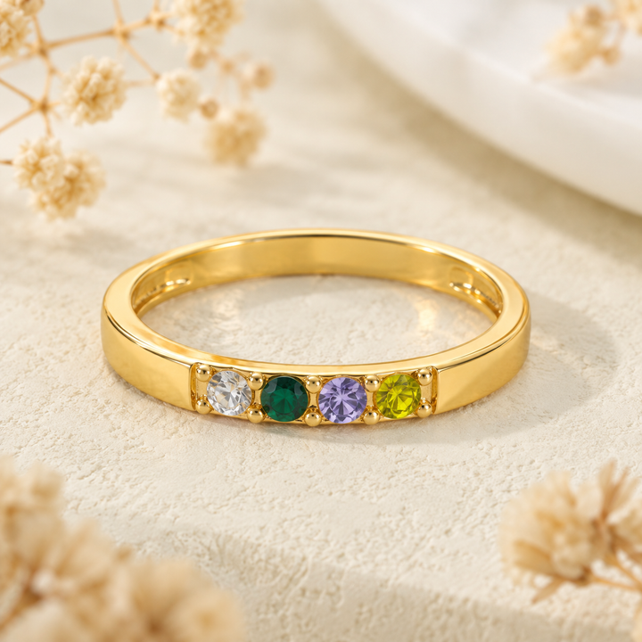Personalized 1-10 Birthstones Ring Minimalist Jewelry Mother&