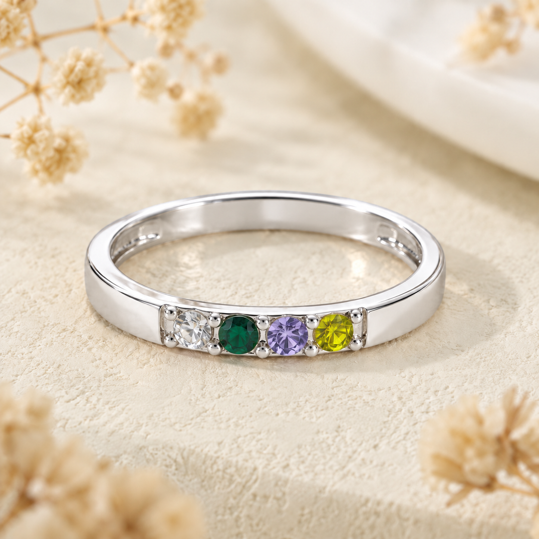 Personalized 1-10 Birthstones Ring Minimalist Jewelry Mother&