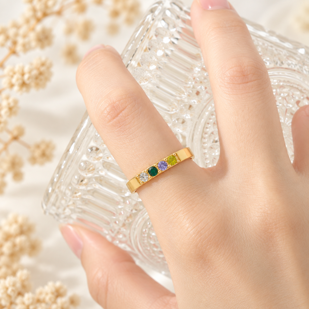 Personalized 1-10 Birthstones Ring Minimalist Jewelry Mother&