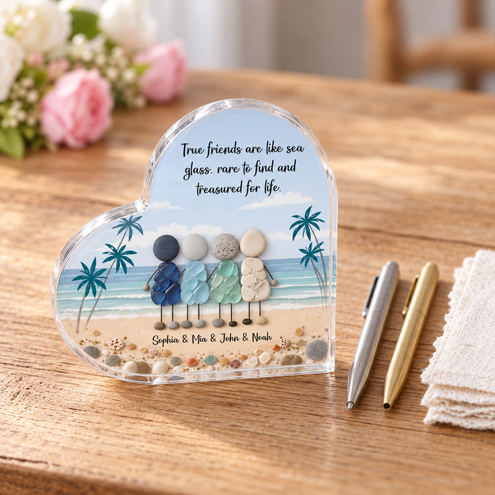 Personalized 3D Effect Sea Glass Beach Heart Acrylic Plaque Custom Friendship Gift for Sisters Friends Bestie