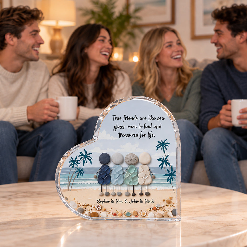 Personalized 3D Effect Sea Glass Beach Heart Acrylic Plaque Custom Friendship Gift for Sisters Friends Bestie