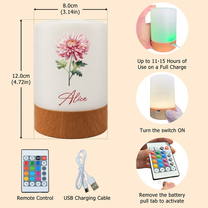 Personalized Birth Flower Dimmable Touch Control LED Night Light  Custom Name Lamp  Desk Decor Birthday Gift for Women