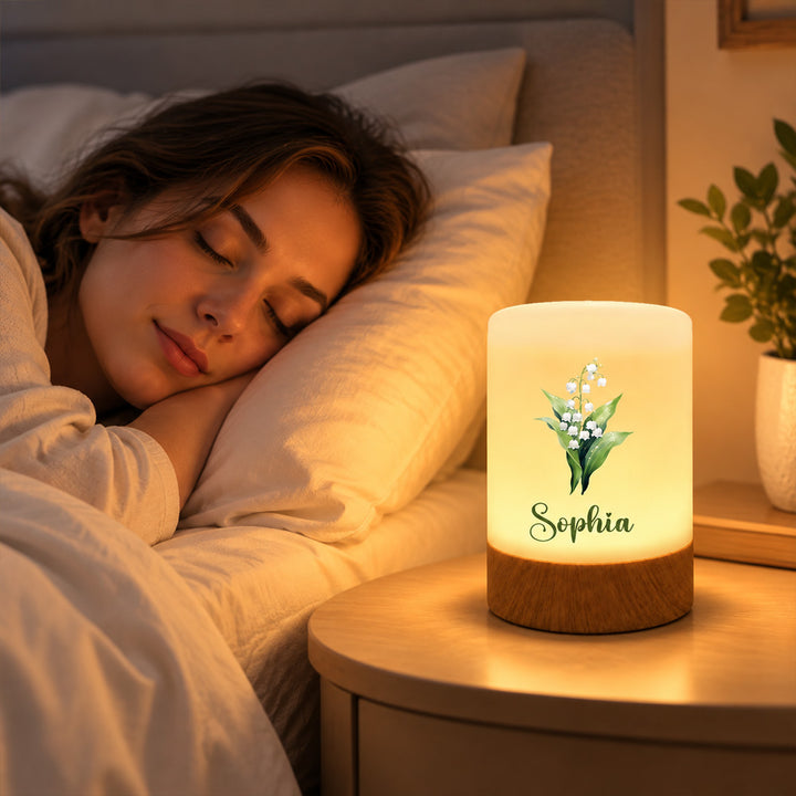 Personalized Birth Flower Dimmable Touch Control LED Night Light  Custom Name Lamp  Desk Decor Birthday Gift for Women