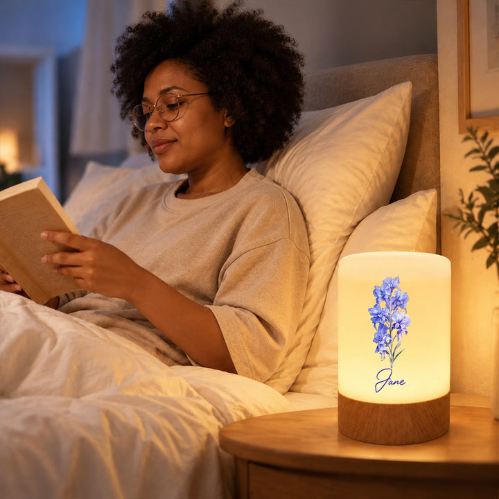 Personalized Birth Flower Dimmable Touch Control LED Night Light  Custom Name Lamp  Desk Decor Birthday Gift for Women
