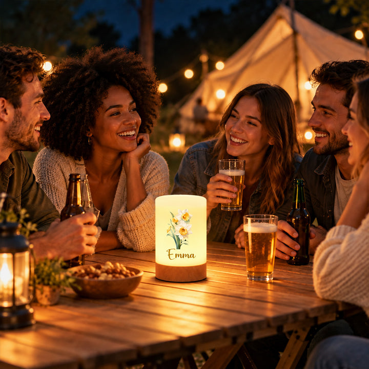 Personalized Birth Flower Dimmable Touch Control LED Night Light  Custom Name Lamp  Desk Decor Birthday Gift for Women