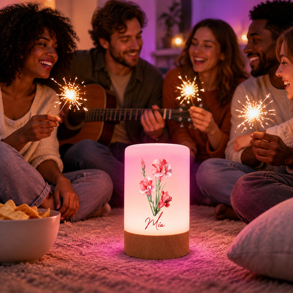 Personalized Birth Flower Dimmable Touch Control LED Night Light  Custom Name Lamp  Desk Decor Birthday Gift for Women