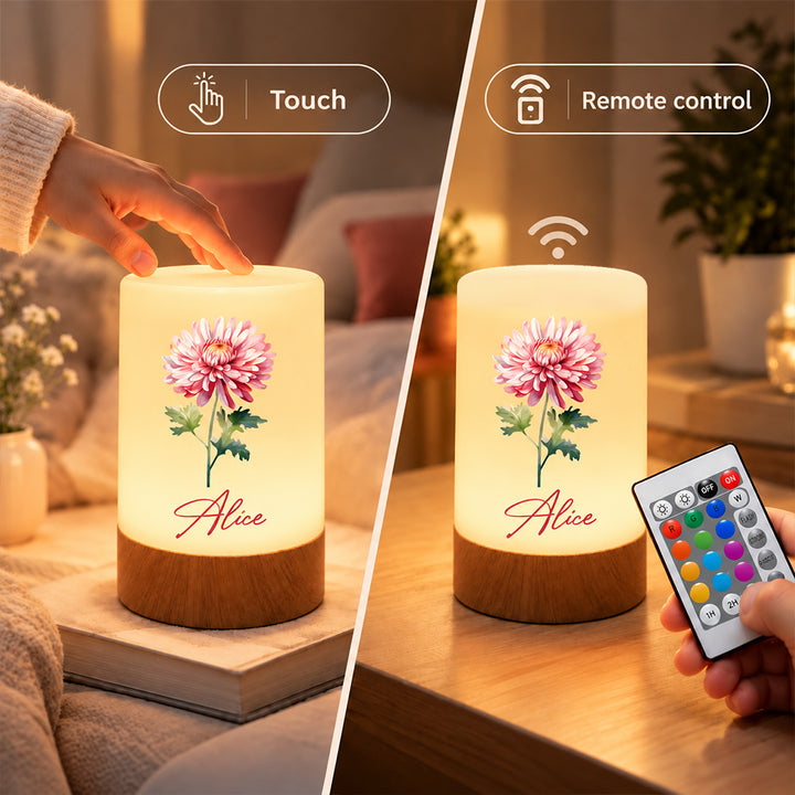 Personalized Birth Flower Dimmable Touch Control LED Night Light  Custom Name Lamp  Desk Decor Birthday Gift for Women