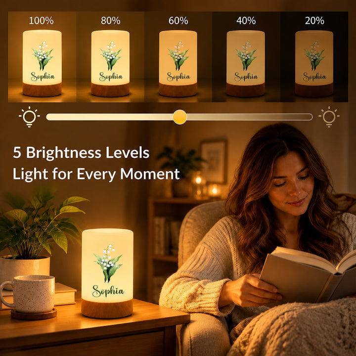 Personalized Birth Flower Dimmable Touch Control LED Night Light  Custom Name Lamp  Desk Decor Birthday Gift for Women