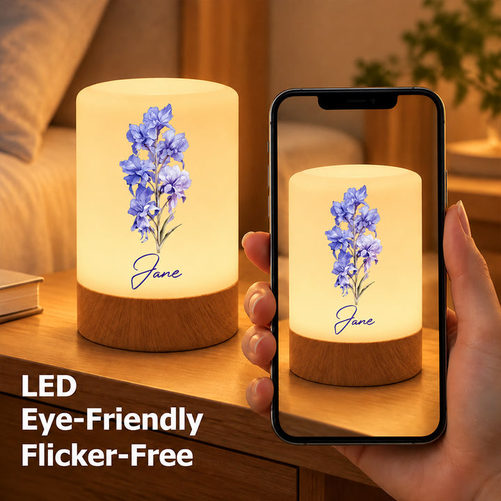 Personalized Birth Flower Dimmable Touch Control LED Night Light  Custom Name Lamp  Desk Decor Birthday Gift for Women