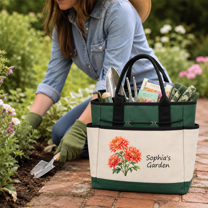 Personalized Birth Flower Gardening Bag Custom Garden Tote Gift for Gardener Mom Grandma Mother&