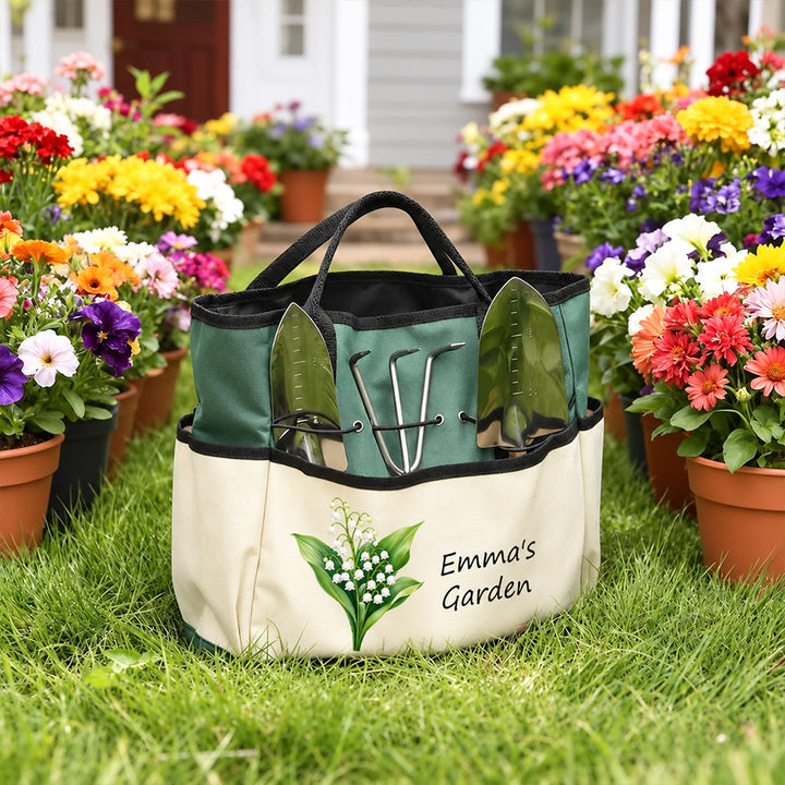 Personalized Birth Flower Gardening Bag Custom Garden Tote Gift for Gardener Mom Grandma Mother&