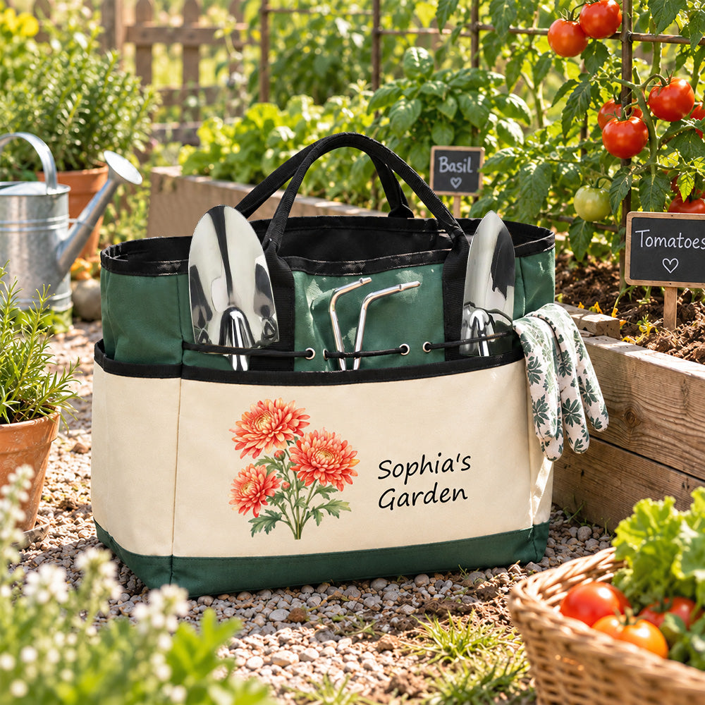 Personalized Birth Flower Gardening Bag Custom Garden Tote Gift for Gardener Mom Grandma Mother&