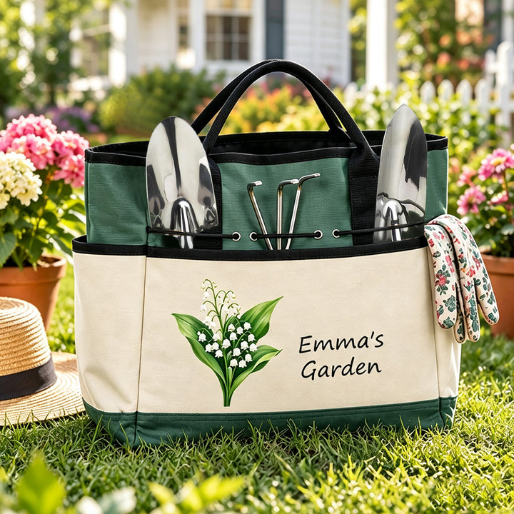 Personalized Birth Flower Gardening Bag Custom Garden Tote Gift for Gardener Mom Grandma Mother&