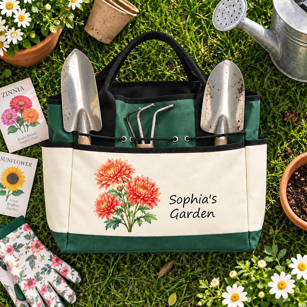 Personalized Birth Flower Gardening Bag Custom Garden Tote Gift for Gardener Mom Grandma Mother&