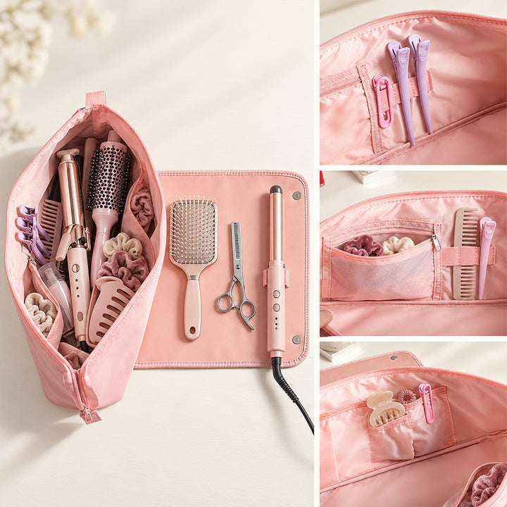 Personalized Birth Flower Hair Tools Travel Bag Custom Name Hair Dryer Curling Iron Organizer Travel Case Gift For Her