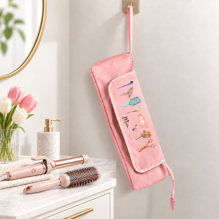 Personalized Birth Flower Hair Tools Travel Bag Custom Name Hair Dryer Curling Iron Organizer Travel Case Gift For Her
