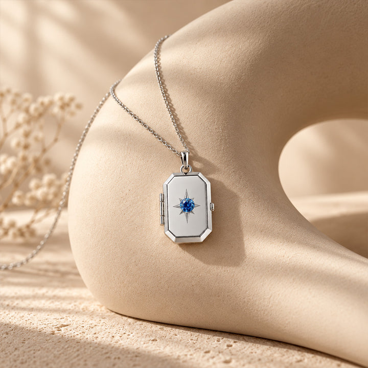 Personalized Birthstone Locket Necklace Photo Pendant Engravable Memorial Jewelry Anniversary Gift for Her Keepsake
