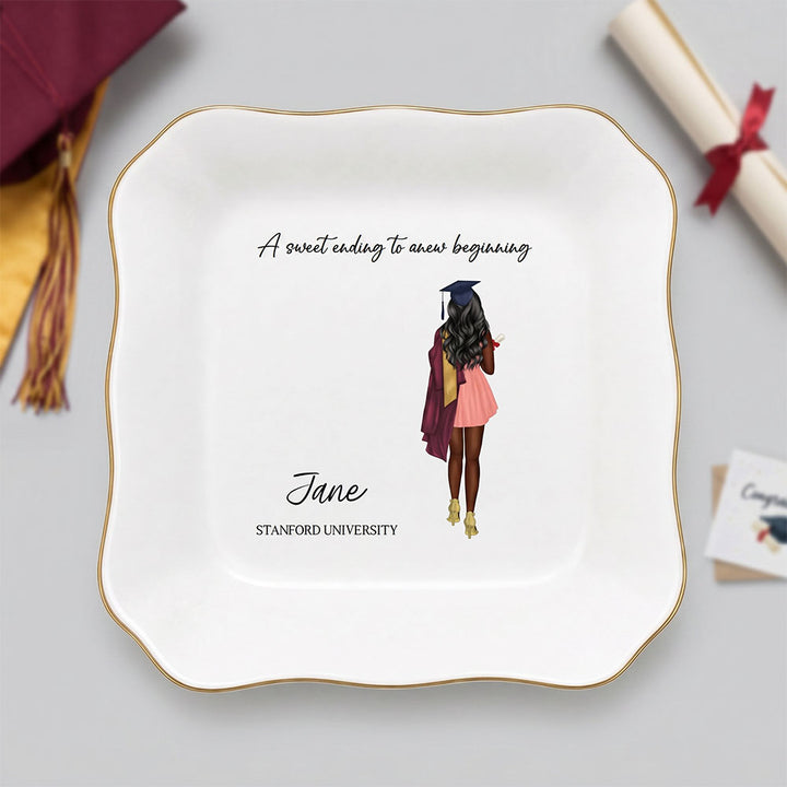 Personalized Cartoon Portrait Jewelry Tray Custom Name Class Of 2026 Graduation Gift For Her