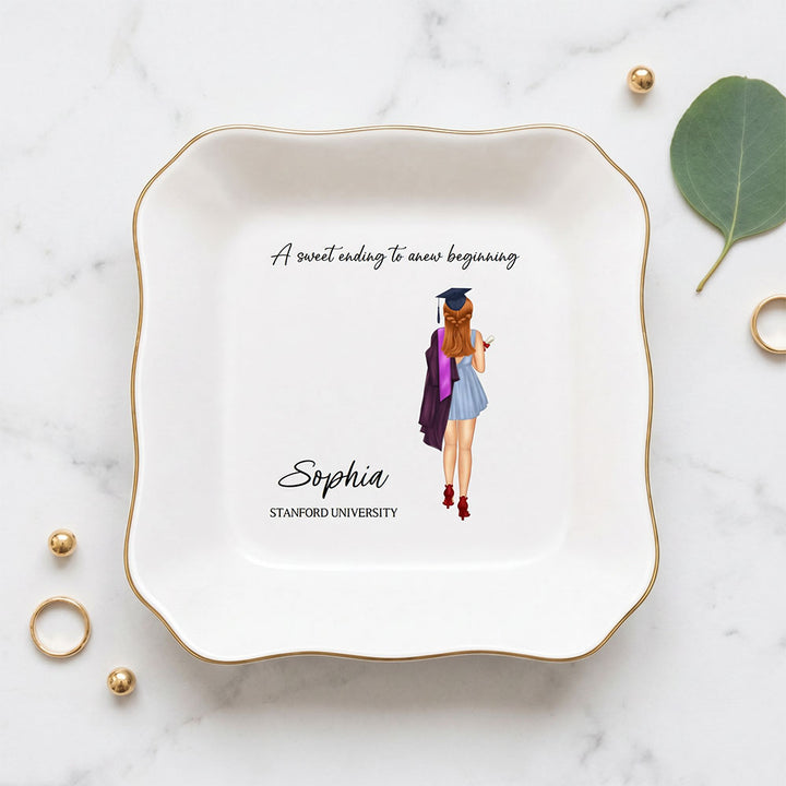 Personalized Cartoon Portrait Jewelry Tray Custom Name Class Of 2026 Graduation Gift For Her