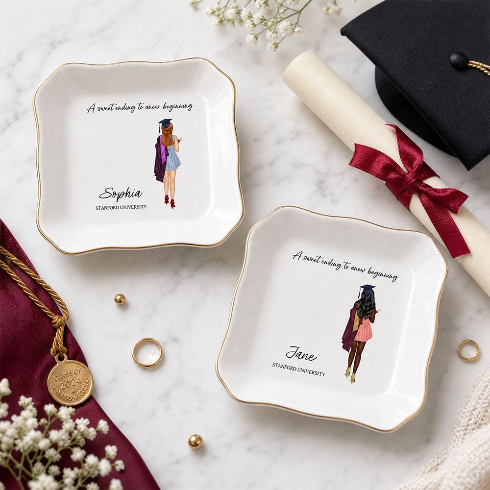 Personalized Cartoon Portrait Jewelry Tray Custom Name Class Of 2026 Graduation Gift For Her