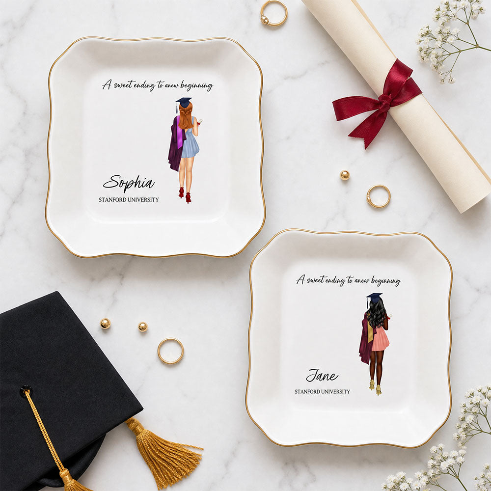 Personalized Cartoon Portrait Jewelry Tray Custom Name Class Of 2026 Graduation Gift For Her