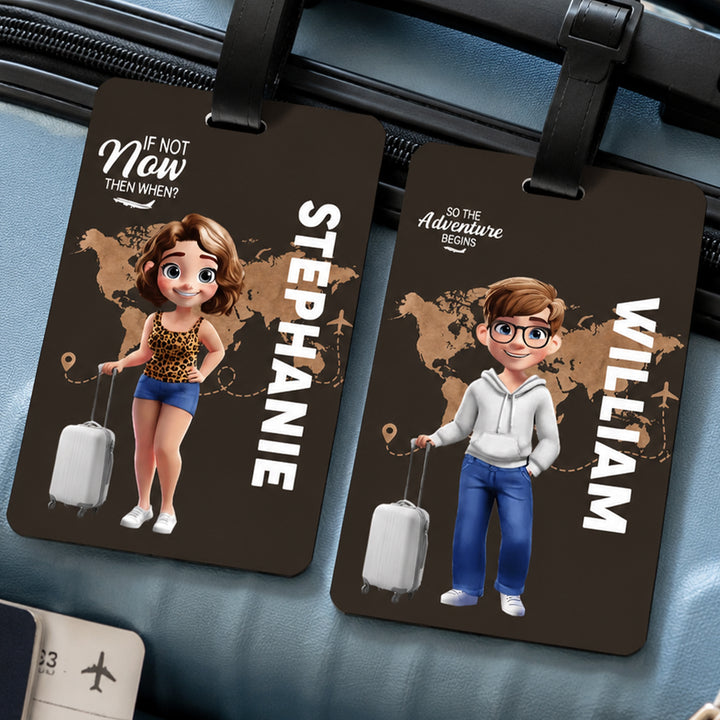 Personalized Cartoon Travel Character Name Luggage Tag for Family Travel Birthday Gift