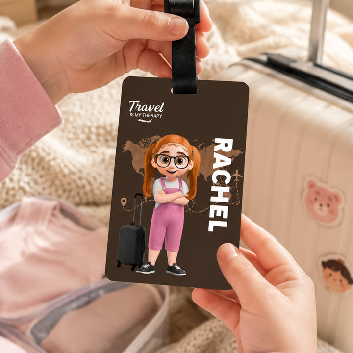 Personalized Cartoon Travel Character Name Luggage Tag for Family Travel Birthday Gift