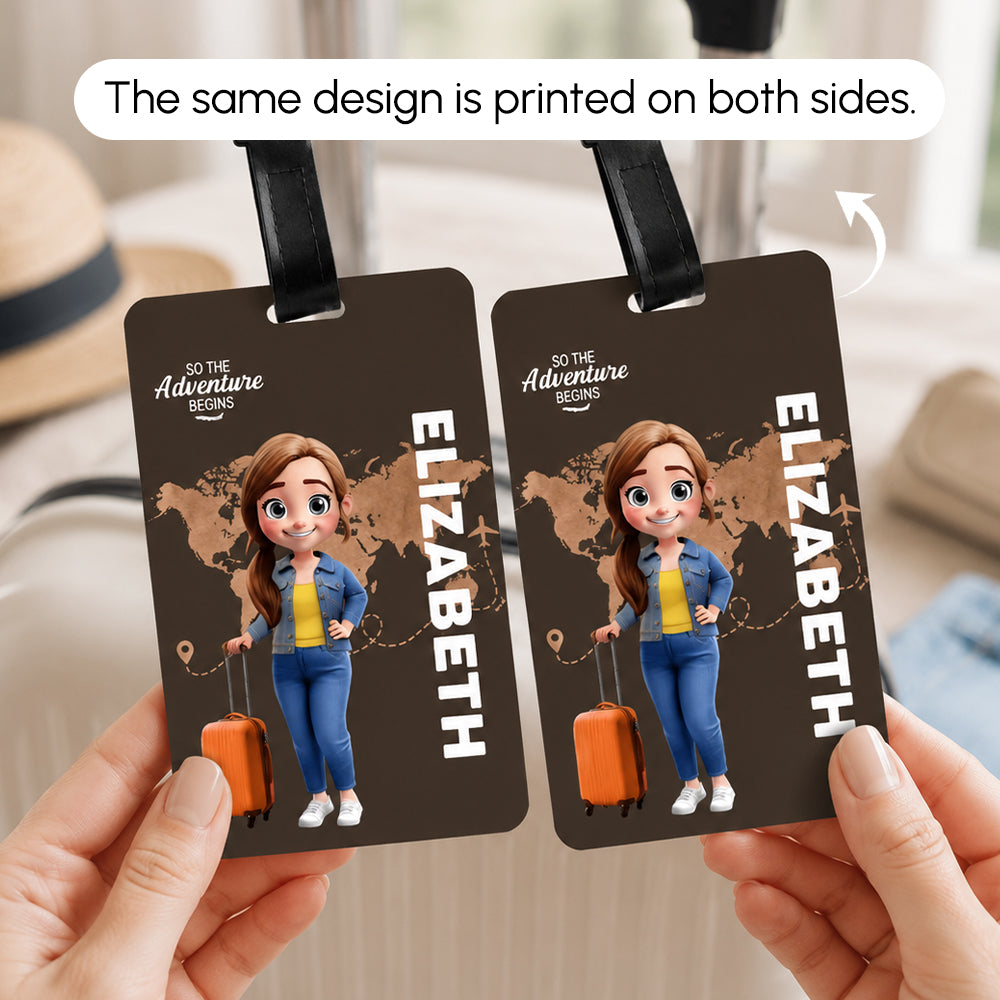 Personalized Cartoon Travel Character Name Luggage Tag for Family Travel Birthday Gift