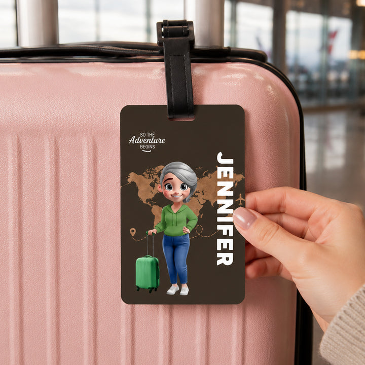 Personalized Cartoon Travel Character Name Luggage Tag for Family Travel Birthday Gift