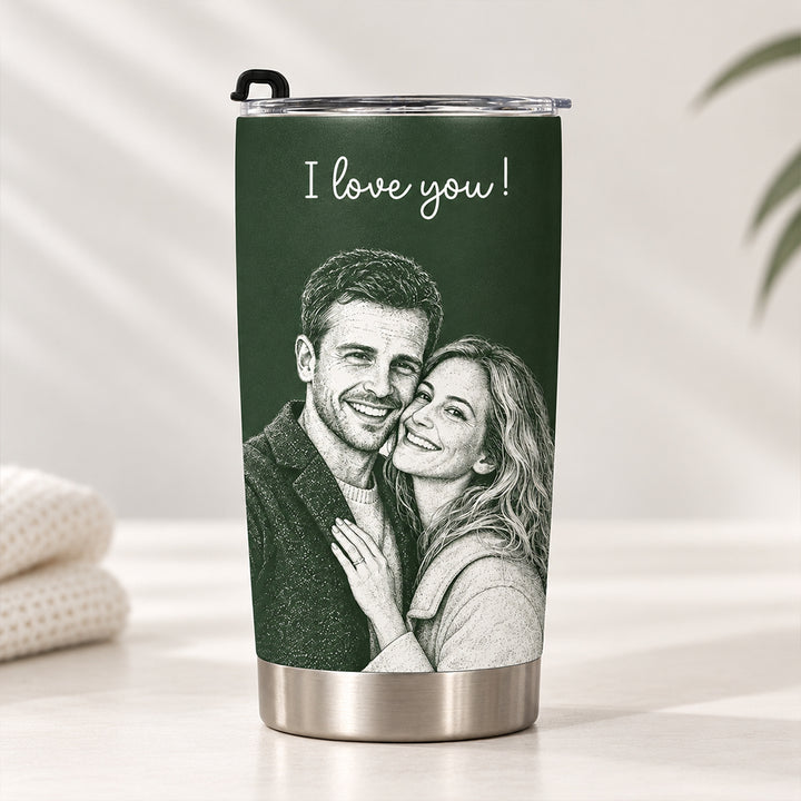 Personalized Couple Photo Line Art Tumbler with Straw Custom Outline Stainless Steel Insulated Travel Coffee Mug Romantic Anniversary Birthday Gift for Him Her