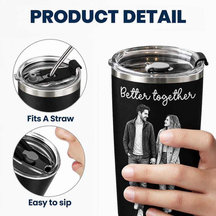 Personalized Couple Photo Line Art Tumbler with Straw Custom Outline Stainless Steel Insulated Travel Coffee Mug Romantic Anniversary Birthday Gift for Him Her