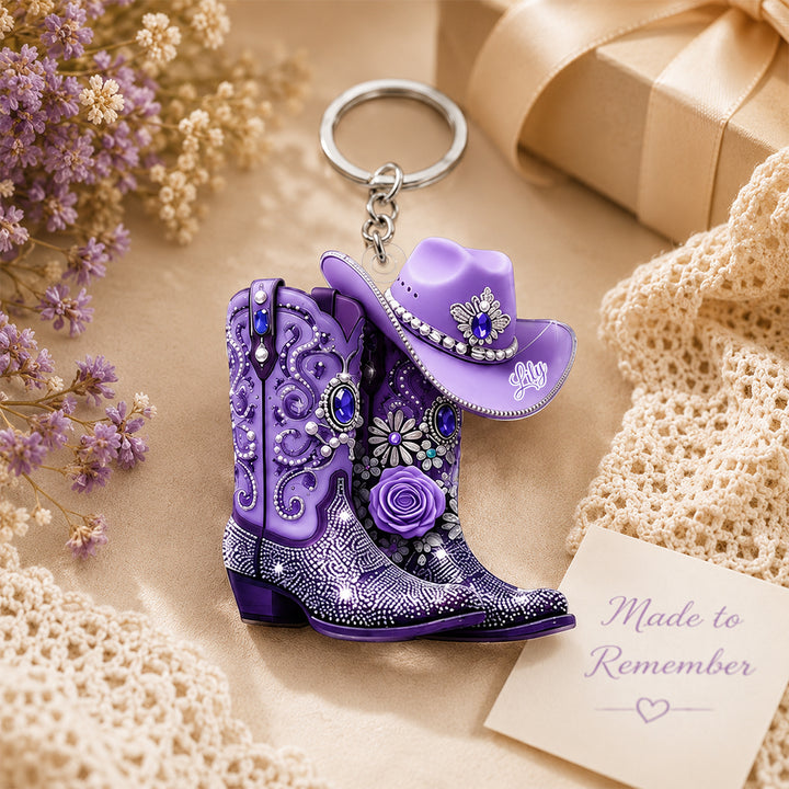 Personalized Cowgirl Boot Keychain Custom Name Country Gift for Bestie Western Bachelorette Favor