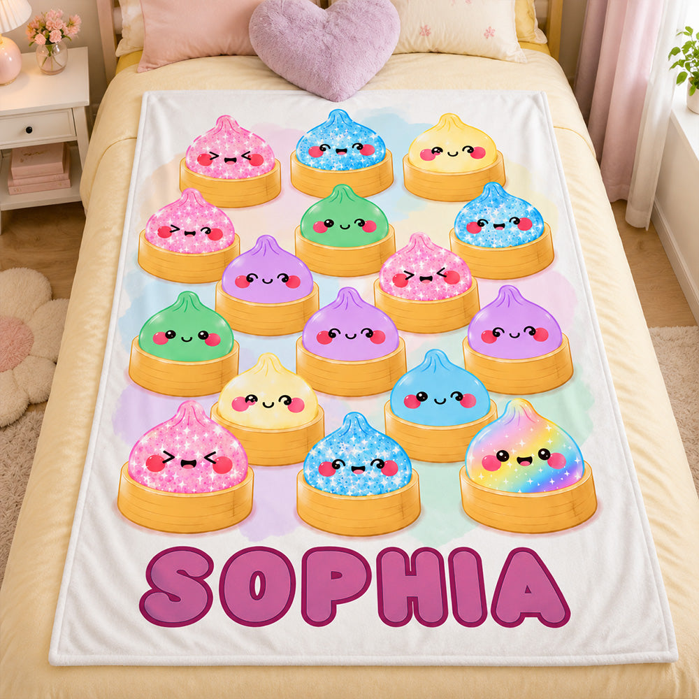 Personalized Cute Striped Dumpling Squishy Throw Blanket with Name Custom Plush Soft Fleece Blanket Gift for Girl Daughter