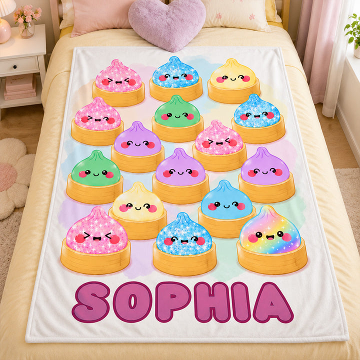 Personalized Cute Striped Dumpling Squishy Throw Blanket with Name Custom Plush Soft Fleece Blanket Gift for Girl Daughter