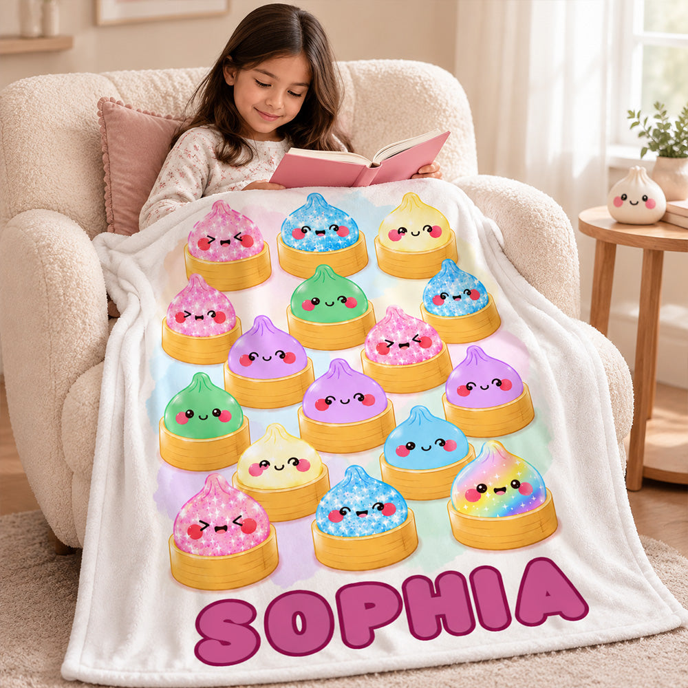 Personalized Cute Striped Dumpling Squishy Throw Blanket with Name Custom Plush Soft Fleece Blanket Gift for Girl Daughter