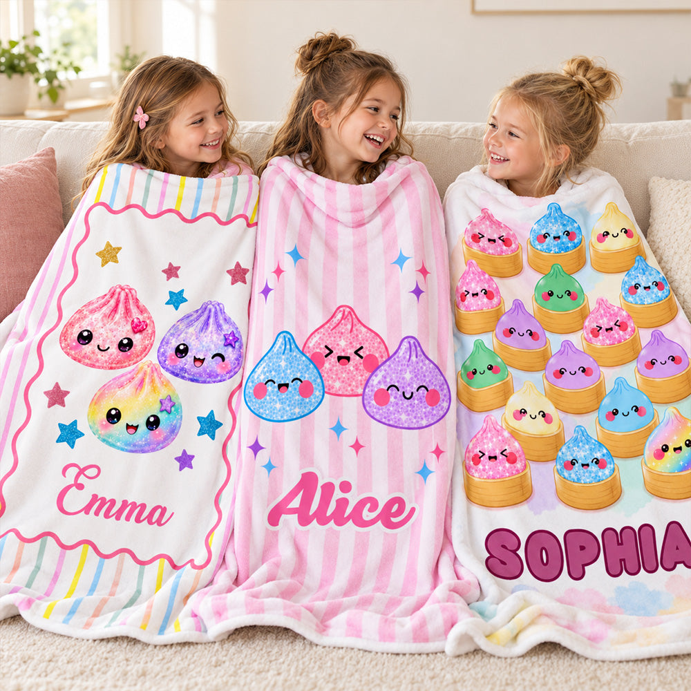 Personalized Cute Striped Dumpling Squishy Throw Blanket with Name Custom Plush Soft Fleece Blanket Gift for Girl Daughter