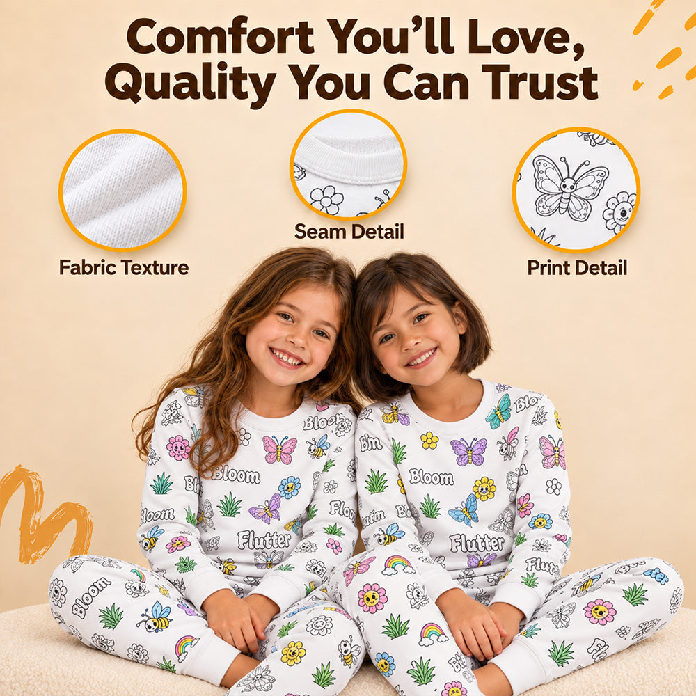 Personalized DIY Coloring Kids Bamboo Viscose Pajama Set Soft Breathable Long Sleeve Sleepwear Toddler PJs 10 Markers Birthday Gift